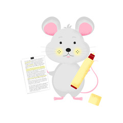Isolated cute cartoon Mouse with yellow marker