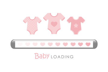 baby loading bar with hearts and pink bodysuit vector illustration EPS10