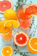 Orange and grapefruit juices. Juicy and vibrant citrus fruits.