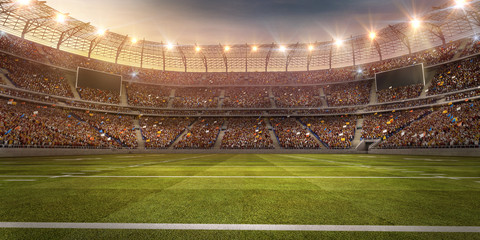 Een professionele Amerikaanse voetbalarena. Stadion en menigte zijn gemaakt in 3D.