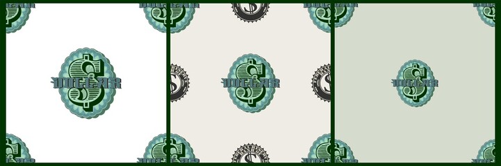 Seamless patterns. Sign of Dollar and seal federal reserve