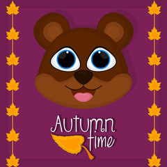 Autumn time card with a cute bear - Vector