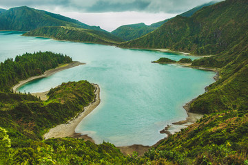 Naklejka premium beautiful view of Lagoa do Fogo lake on the island of Sao Miguel, Azores, Portugal
