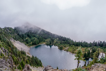 Beautiful Alpine Lakes at Mt Rainier on a Foggy Day