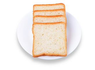 Slice of Bread in the Plate Isolated on White Background