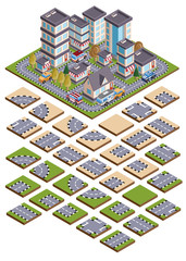 Set of landscape elements. Isolated on white background. Isometric. Vector illustration.