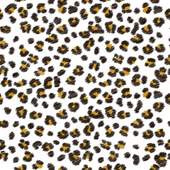Cheetah fake fur seamless pattern. Cartoon leopard print imitation.