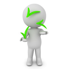 3D Character juggling green checkmarks