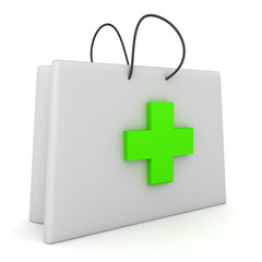 3D Rendering of first aid kit with green cross