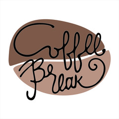 Coffee Break hand lettering inside a stylized coffee bean. Isolated on white background