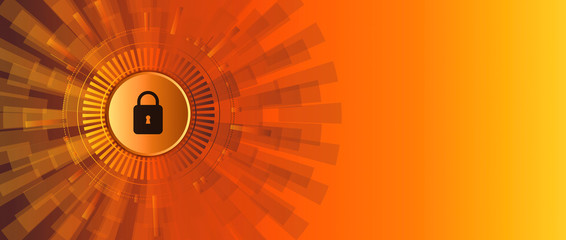      internet digital security technology concept for business background. Lock on circuit board 