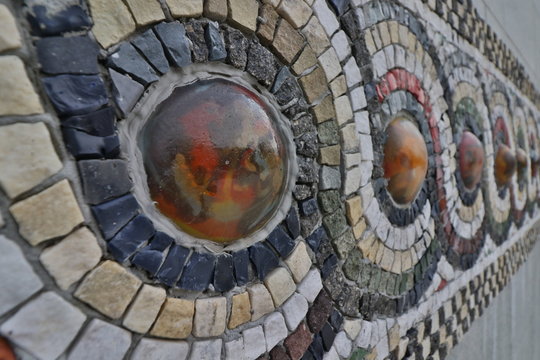 Roman mosaic located in archaeological site in The Bishop's Basilica of Philippopolis, the city of Plovdiv, Bulgaria. Roman mosaic in the oldest city in Europe