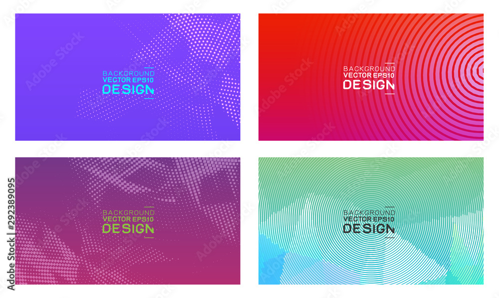 Poster set of abstract halftone and dots texture on gradient background. vector illustration.