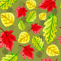 watercolor seamless pattern autumn leaves