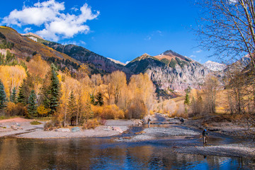 Fly Fishers On The San Miguel River Near Telluride In Fall
