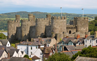 A View of Conwy Castle Rising Above the Rooftops of Conwy, Wales, GB, UK