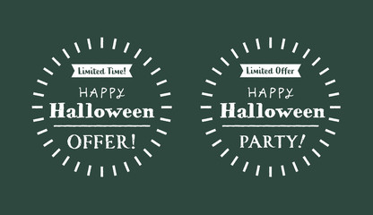 「ハロウィン」用手描き風販促素材セット：黒板・チョーク風シンプル「ハロウィンオファー＆パーティ」〔英語版）
