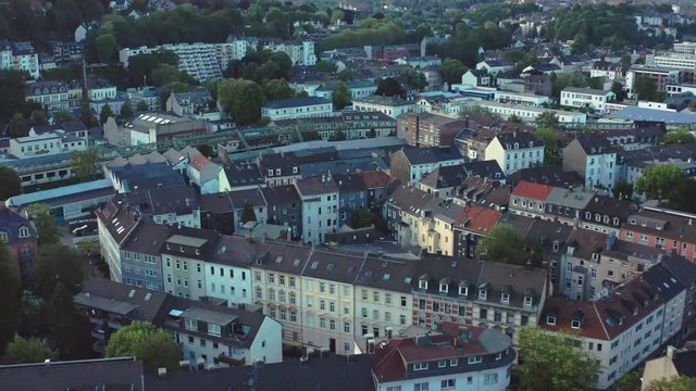 aerial flyover of an housing area in a german city - wuppertal nordrhein westfalen