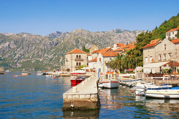 Beautiful Mediterranean landscape. Montenegro, Adriatic Sea, Bay of Kotor. View of ancient town of...