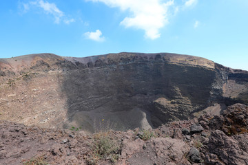 wide crater of Volcano Vesuvius in Southern Italy
