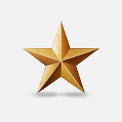 Gold metallic star symbol on white background