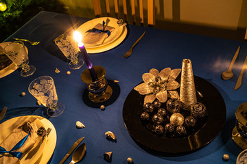 Blue christmas table setting