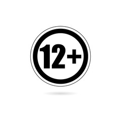 12 plus years old sign. Adults content icon