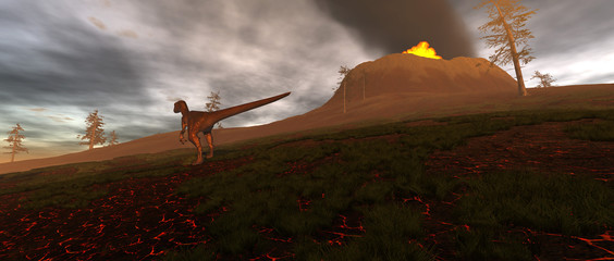 Dinosaur Extinction. Extremely detailed and realistic high resolution 3d illustration.