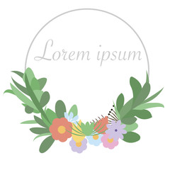 Wedding invitation frame set; flowers, leaves, isolated on white. Sketched wreath, floral and herbs garland with green, greenery color. Vector illustration, nature art.