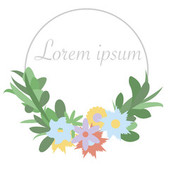 Wedding invitation frame set; flowers, leaves, isolated on white. Sketched wreath, floral and herbs garland with green, greenery color. Vector illustration, nature art.