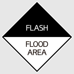 Flash flood area.Sign. Illustratively graphic poster, diamond-shaped, indicating a certain status of the territory.