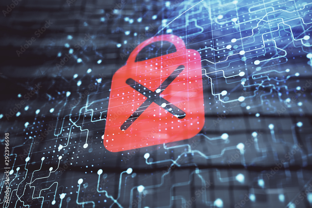 Poster lock hologram with abstract background. multi exposure. concept of securitization