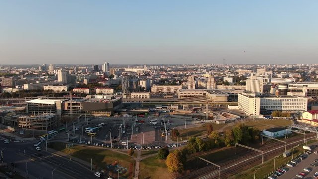 Minsk train station. City center. Shot on a quadrocopter