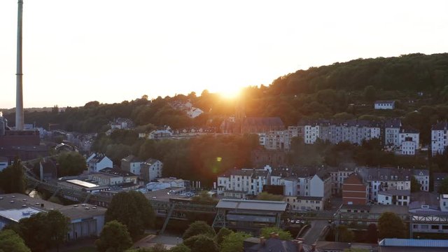 aerial ascent flight of a city in germany - wuppertal in nordrhein westfalen