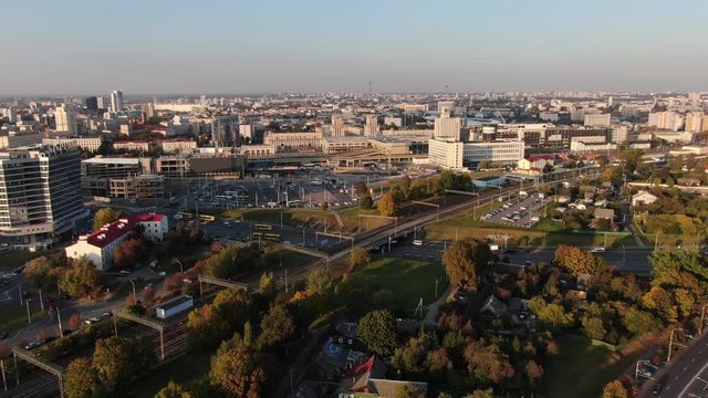 Minsk train station. City center. Shot on a quadrocopter