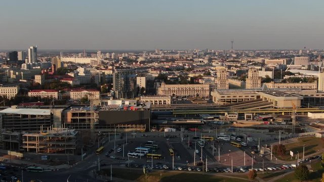 Minsk train station. City center. Shot on a quadrocopter