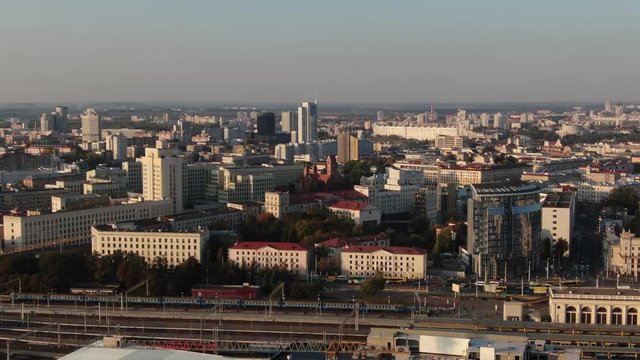 Minsk train station. City center. Shot on a quadrocopter