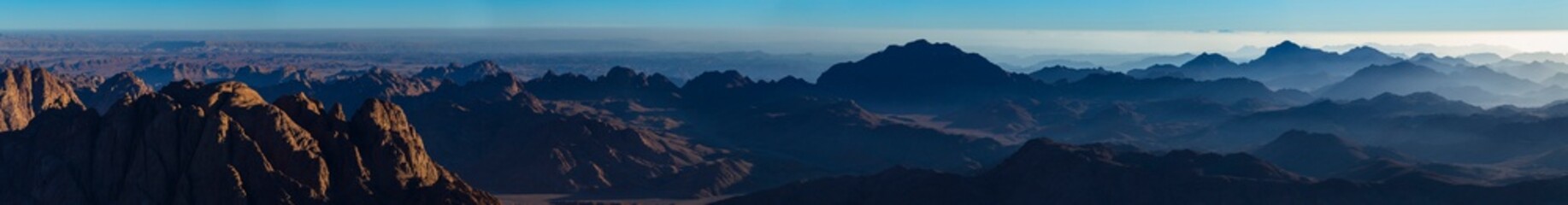 Egypt. Mount Sinai in the morning at sunrise. (Mount Horeb, Gabal Musa, Moses Mount). Pilgrimage place and famous touristic destination.