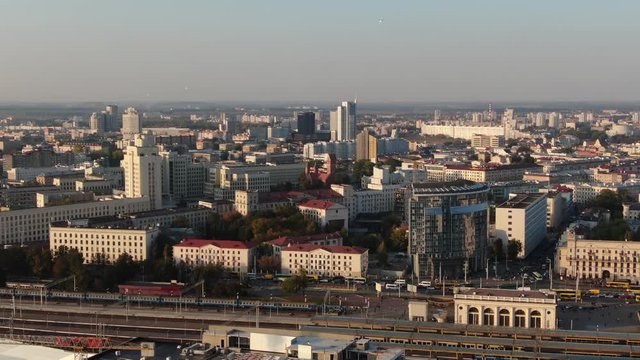Minsk train station. City center. Shot on a quadrocopter