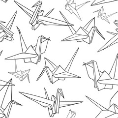 White Origami Pattern. Seamless pattern. Origami Cranes