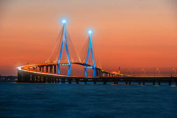 Sunset at Incheon Bridge at the inson sea in South Korea
