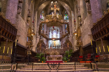Fototapeta na wymiar Palma de Mallorca. Interior Catedral de Mallorca. Antonio Gaudi's Canopy.