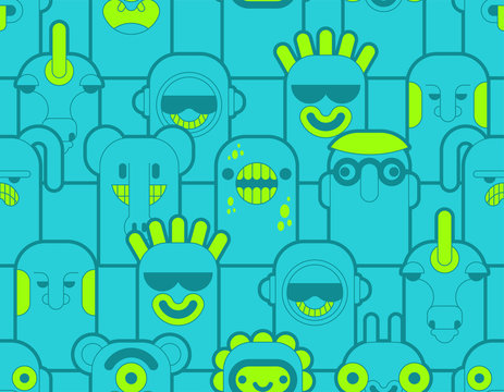 Doodle monster pattern seamless blue. Cartoon character background. vector texture
