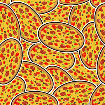 Pizza pattern seamless. Fast food background. Vector ornament