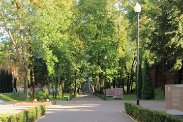 Smolensk, Russia, Heroes Park alley on a summer day