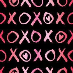 Hand Written Gradient Valentine's Day Typography vector seamless pattern. Hand Drawn Doodle Hearts and Word XOXO