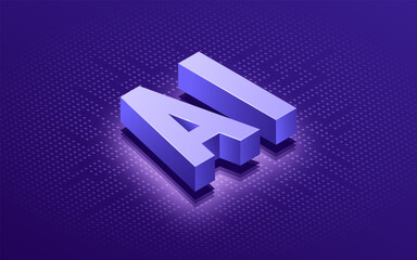 Artificial intelligence AI isometric typographic vector background