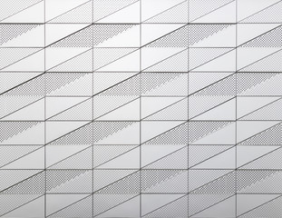 Modern house wall, geometric lines and patterns. Metal details of building's facade abstract...