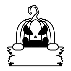 halloween pumpkin with face and wooden label character