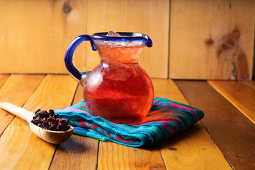 Hibiscus tea also called Jamaica water with dried flowers